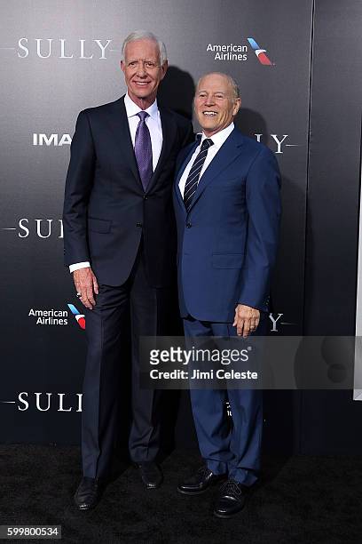 Pilot Chesley "Sully" Sullenberger and Producer Frank Marshall attends The New York Premiere of Warner Bros. Pictures' and Village Roadshow Pictures'...