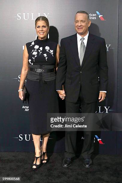 Rita Wilson and Actor Tom Hanks attends The New York Premiere of Warner Bros. Pictures' and Village Roadshow Pictures' "Sully" at Alice Tully Hall at...
