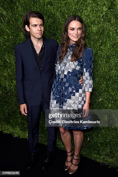 Actress Keira Knightley and James Righton attend the CHANEL Fine Jewelry Dinner in honor of Keira Knightley at The Jewel Box, Bergdorf Goodman on...
