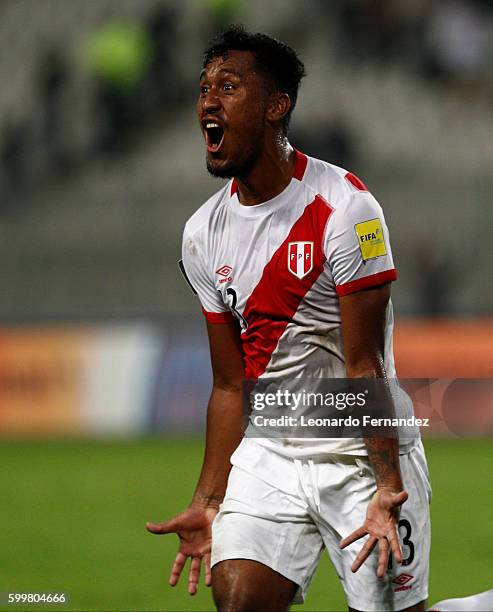 Renato Tapia of Peru celebrates after scoring the second goal of his team during a match between Peru and Ecuador as part of FIFA 2018 World Cup...