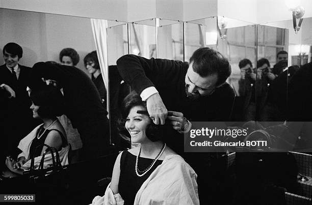 Actress Claudia Cardinale At The Famous Hairdresser Alexandre In Paris, France, On February 3, 1965 .