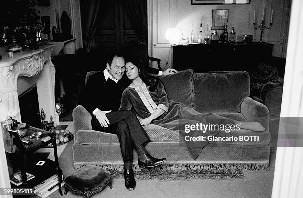 French Actress Françoise Fabian With Husband Actor Marcel Bozzuffi At Home, In Paris, France, Circa 1970 .