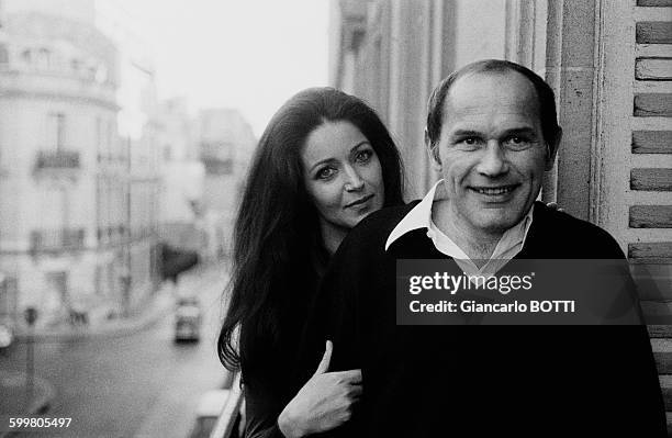 French Actress Françoise Fabian With Husband Actor Marcel Bozzuffi At Home, In Paris, France, Circa 1970 .