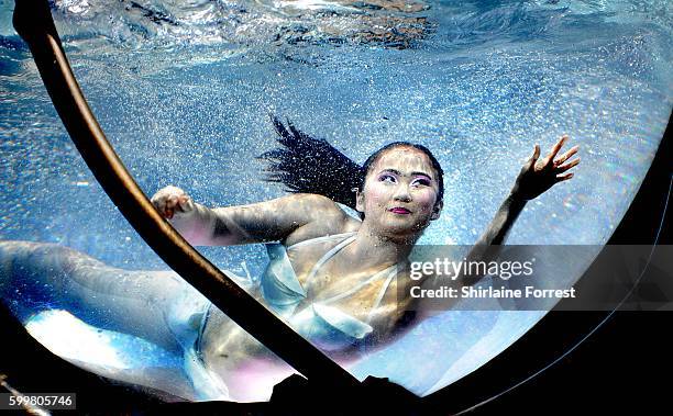 Tuguldursaikhan Nenzen performs at the dress rehearsal for Cirque Du Soleil's "Amaluna" at The Big Top, Intu Trafford Centre on September 6, 2016 in...