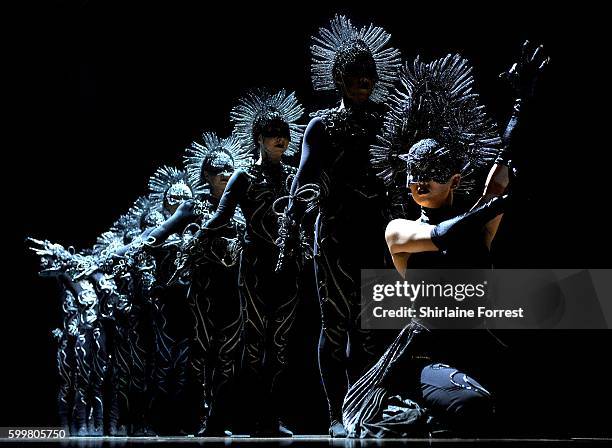 Artists perform at the dress rehearsal for Cirque Du Soleil's "Amaluna" at The Big Top, Intu Trafford Centre on September 6, 2016 in Manchester,...