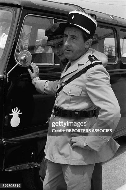 Actor Jean Lefebvre On The Set Of The Movie Series 'Le Gendarme De Saint-Tropez' In France In 1968 .
