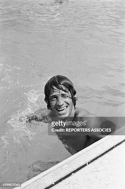 Actor Jean-Paul Belmondo In A Swimming Pool On The French Riviera, France, Circa 1960 .