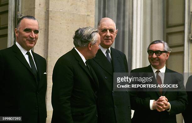 General De Gaulle With Prime Minister Georges Pompidou and British Prime Minister Harold Wilson and British Foreign Secretary George Brown at the...