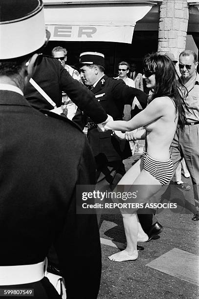 Starlet Wearing Monokini At the Cannes Film Festival Under Arrest, in Cannes, France, on May 15, 1964 .