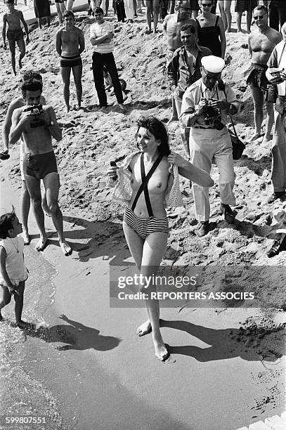 Starlet Wearing Monokini At the Cannes Film Festival, in Cannes, France, on May 15, 1964 .