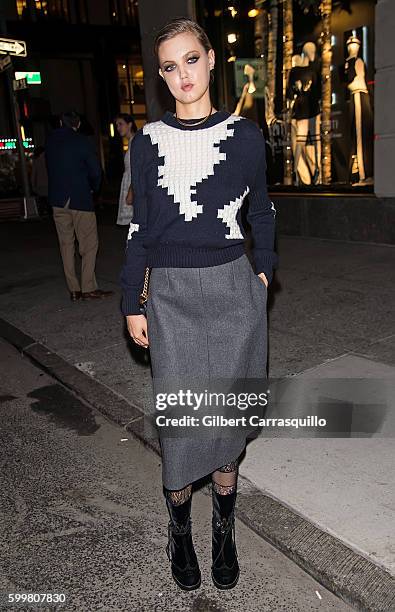 Model Lindsey Wixson is seen arriving at the CHANEL Fine Jewelry Dinner in honor of Keira Knightley at The Jewel Box, Bergdorf Goodman on September...