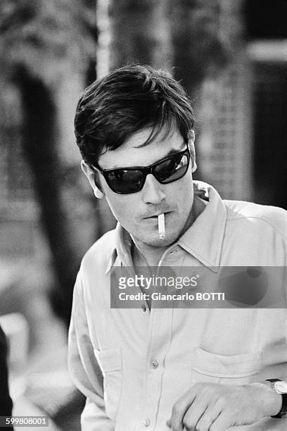 French actor Alain Delon on the set of the crime thriller film 'The Samourai' directed by Jean-Pierre Melville in France, in July 1967 .