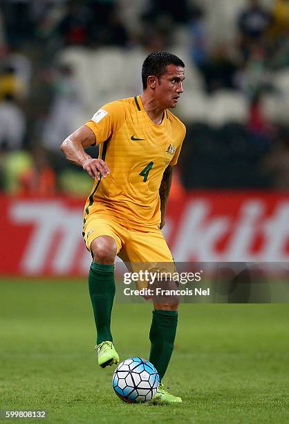 Tim Cahill of Australia in action during the 2018 FIFA World Cup Qualifier match between UAE and Australia at Mohamed Bin Zayed Stadium on September...