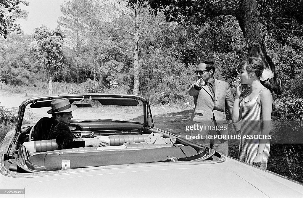 On The Set Of The Movie 'Pierrot Le Fou' Directed By Jean-Luc Godard