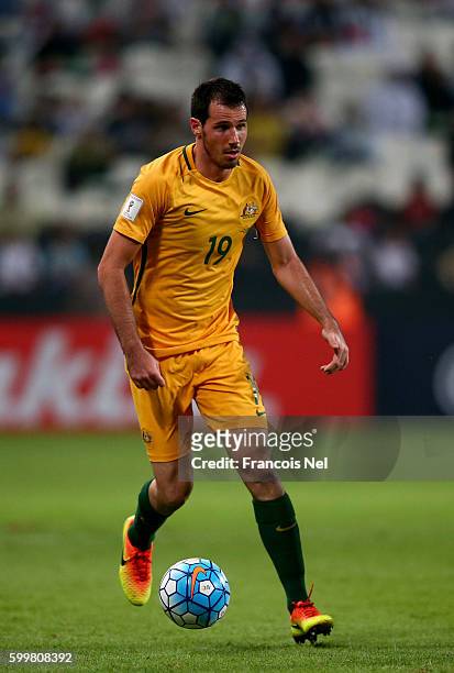 Ryan McGowan of Australia in action during the 2018 FIFA World Cup Qualifier match between UAE and Australia at Mohamed Bin Zayed Stadium on...