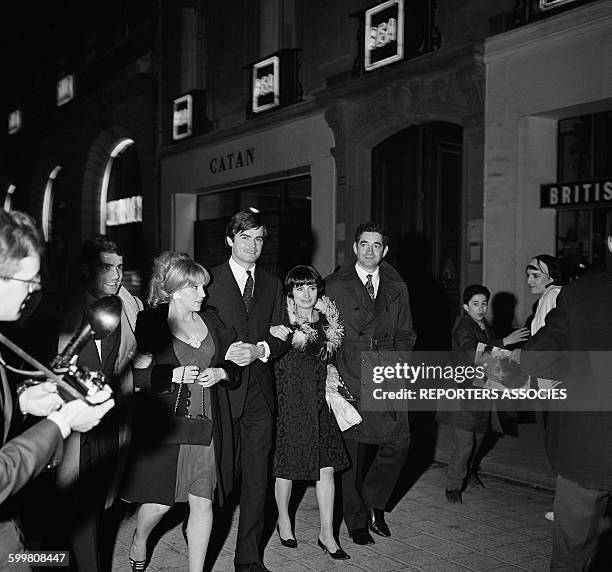 Actors Claire Drouot and Jean-Claude Drouot With Directors Agnès Varda and Jacques Demy At the Premiere of the Movie 'Le Bonheur' Directed By Agnès...