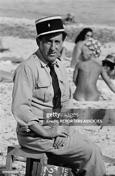 Actor Jean Lefebvre On The Set Of The Movie 'Le Gendarme de Saint-Tropez' Directed By Jean Girault in Saint-Tropez, France, on June 26, 1964 .