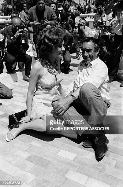 Actors Irina Demick And Anthony Quinn At the Cannes Film Festival For The Presentation Of the Movie 'The Visit' Directed By Bernhard Wicki, in...