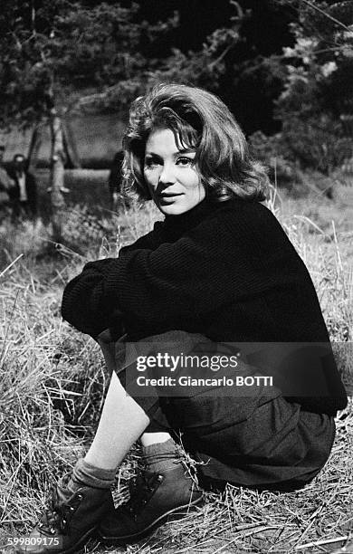 French Actress Irina Demick On the Set of the Movie 'The Longest Day' - 'Le Jour Le Plus Long'  in France, in 1961 .