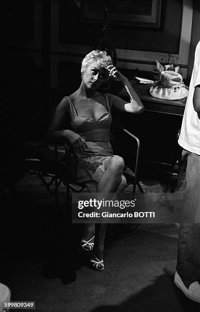 French Actress Martine Carol On The Set Of The Movie 'Nathalie Agent Secret' Directed By Henri Decoin In France, Circa 1960 .