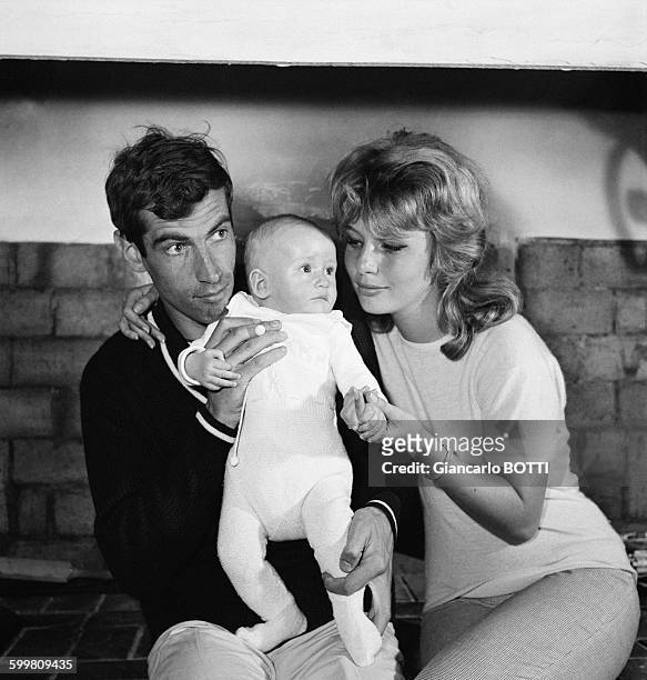 French Director Roger Vadim And Wife Danish Actress Annette Stroyberg With Their Daughter Nathalie Vadim In Paris, France, Circa 1960 .