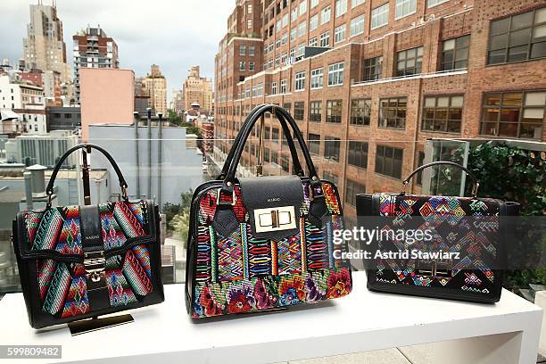 Handbags are displayed during Maria's Bag By Alida Boer Press Preview September 2016 during New York Fashion Week at Dream Downtown on September 6,...