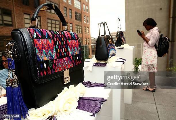 Handbags are displayed during Maria's Bag By Alida Boer Press Preview September 2016 during New York Fashion Week at Dream Downtown on September 6,...