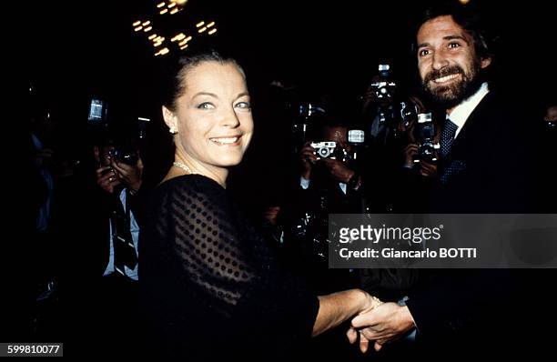 Austrian born actress Romy Schneider with her husband Daniel Biasini in France, in 1980 .