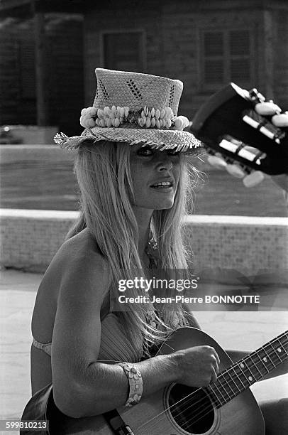 French actress Brigitte Bardot at Epi Plage in Saint-Tropez, France, in August 1967 .