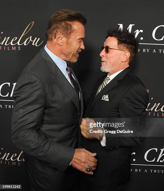Arnold Schwarzenegger and producer Mark Canton arrive at the premiere of Cinelou Releasing's "Mr. Church" at ArcLight Hollywood on September 6, 2016...