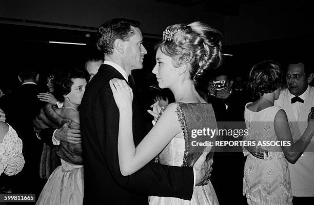 Actor Mel Ferrer and Princess Paola of Belgium Dancing at The 'Bal des Petits Lits Blancs' aboard Liner France, in Le Havre, France, in January 1962 .