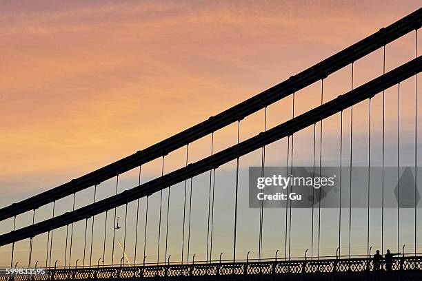 silhouetted detail of clifton suspension bridge at sunset, bristol, uk - clifton bridge stock pictures, royalty-free photos & images