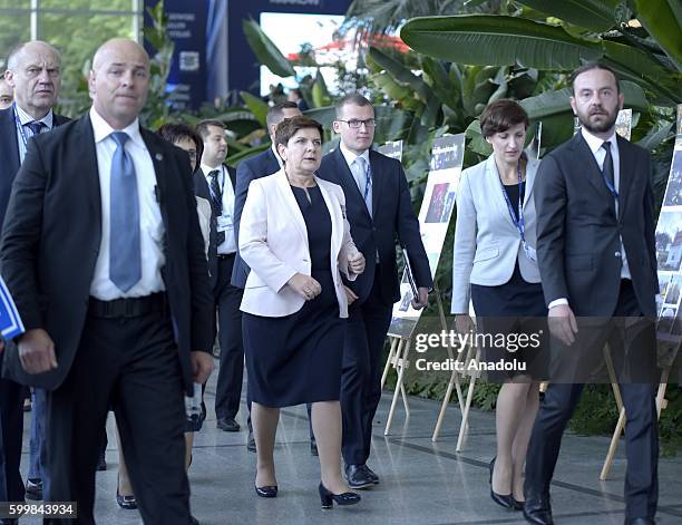 Polish Prime Minister, Beata Szydo arrives for a plenary session at the Economic Forum, Krynica, Poland on September 07, 2016.