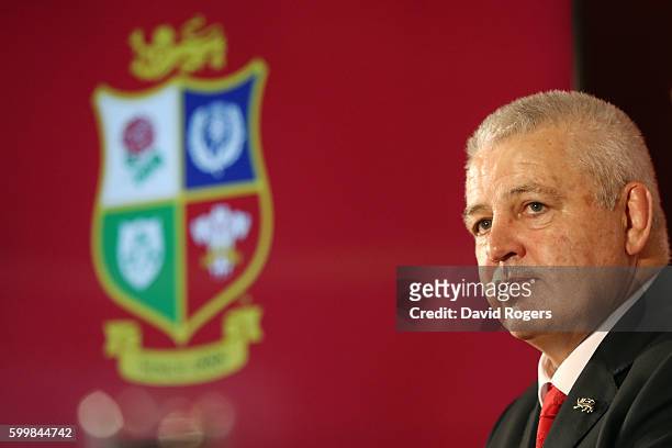 Warren Gatland is announced as the Head Coach of the British & Irish Lions for the 2017 Tour to New Zealand during the British and Irish Lions Press...