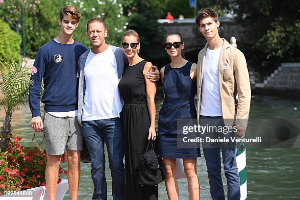 Leonardo Tano, Rocco Siffredi, Rosa Caracciolo, Laura Medcalf and Lorenzo Tano are seen arrive at the Lido during the 73rd Venice Film Festival on...