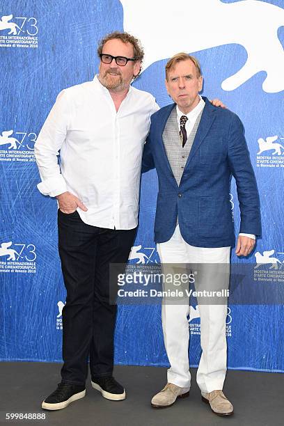 Actor Colm Meaney and actor Timothy Spall attend a photocall for 'The Journey' during the 73rd Venice Film Festival at Palazzo del Casino on...