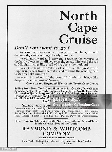 Raymond and Whitcomb company, advertisement for travel agency, 1922.