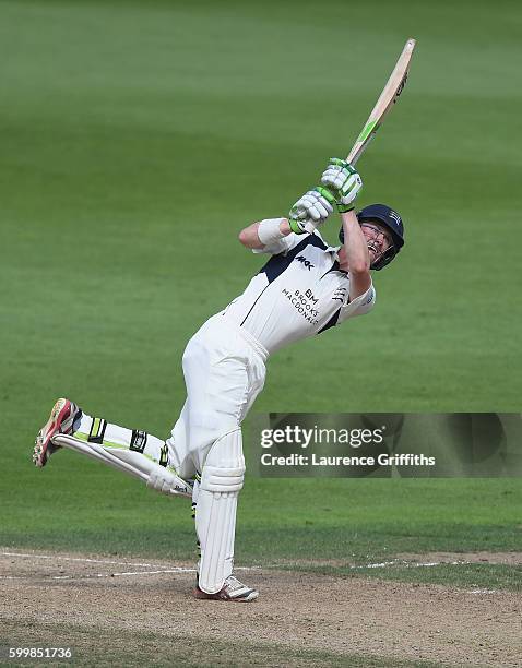 Nick Gubbins of Middlesex in action during Day 2 of the LV County Championship match between Nottinghamshire and Middlesex at Trent Bridge on...