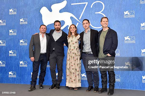 Producer Scott Franklin, director Pablo Larrain, actress Natalie Portman, producers Juan de Dios Larrain and Mickey Liddell attend a photocall for...