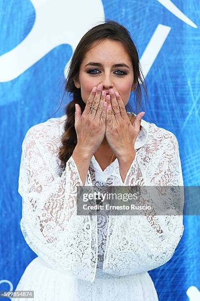 Matilde Gioli attends the photocall of L'Oreal Paris Award For The Cinema during the 73rd Venice Film Festival at Palazzo del Casino on September 7,...