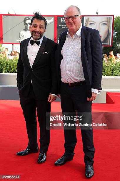 Producer Grant Hill and producer Sophokles Tasioulis attend a premiere for 'Voyage Of Time: Life's Journey' during the 73rd Venice Film Festival at...