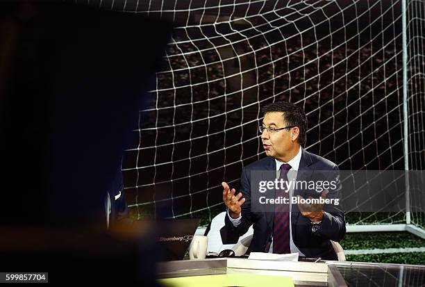 Josep Maria Bartomeu, president of FC Barcelona, speaks during a Bloomberg Television interview in New York, U.S., on Wednesday, Sept. 7, 2016....