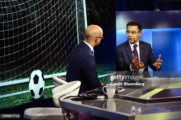 Josep Maria Bartomeu, president of FC Barcelona, speaks during a Bloomberg Television interview in New York, U.S., on Wednesday, Sept. 7, 2016....
