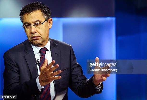 Josep Maria Bartomeu, president of FC Barcelona, speaks during a Bloomberg Television interview in New York, U.S., on Wednesday, Sept. 7, 2016....