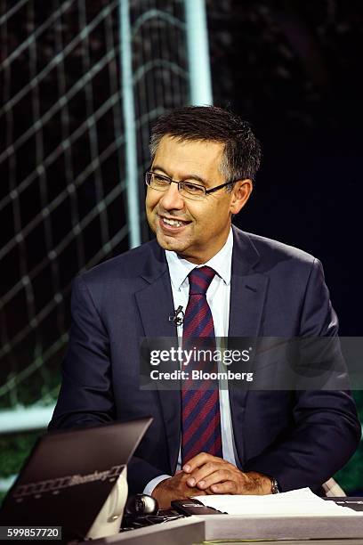 Josep Maria Bartomeu, president of FC Barcelona, smiles during a Bloomberg Television interview in New York, U.S., on Wednesday, Sept. 7, 2016....