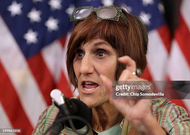 Rep. Rosa DeLauro and fellow Democratic members of the House hold a news conference to call on Republicans to fund programs to combat the spread of...