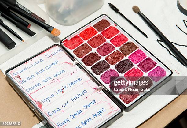 View of makeup tools backstage at the Rachel Comey fashion show during New York Fashion Week September 2016 on September 7, 2016 in New York City.