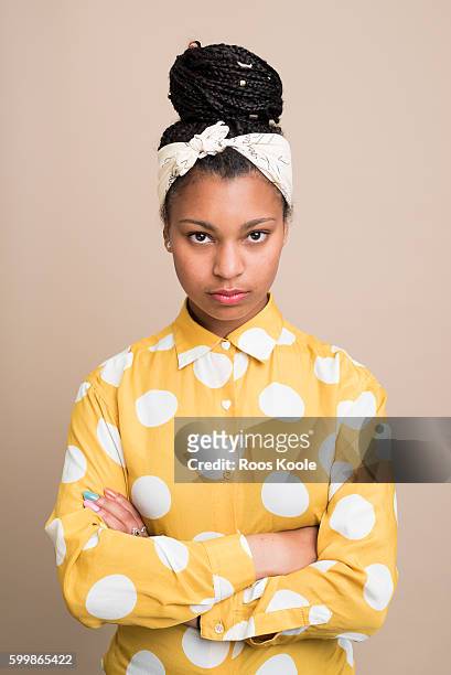 portrait of a young woman. - angry black woman stock pictures, royalty-free photos & images