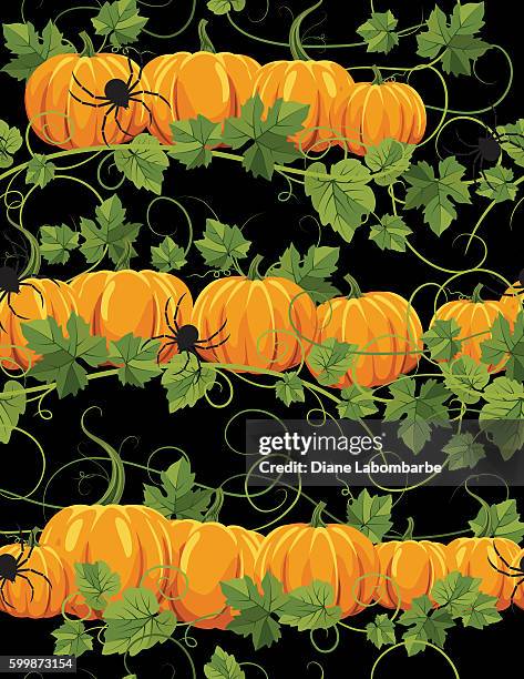 spiders and pumpkins repeating pattern - vines wrapping stock illustrations