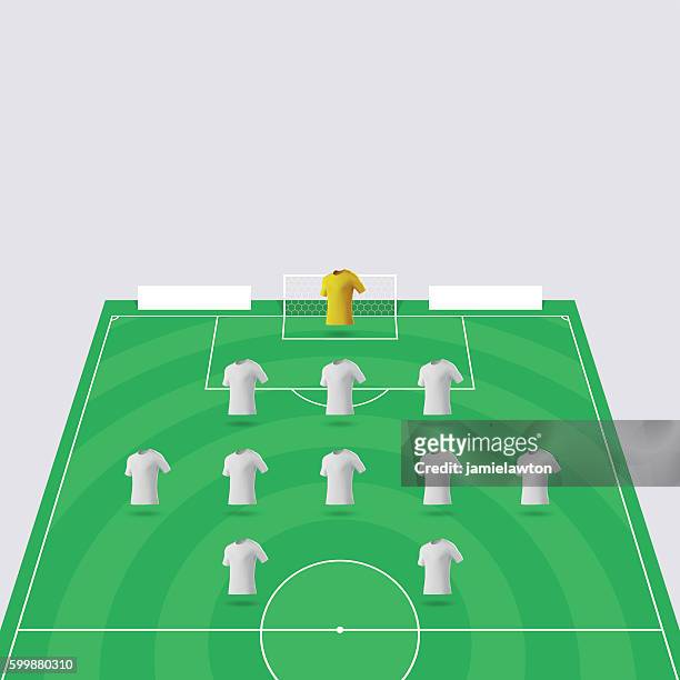 football pitch / soccer field section with shirts - learning objectives text stock illustrations